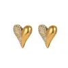 Brincos de Tarraxa Europeus e Americanos de Moda Transfronteiriços em Forma de Coração com Diamantes Aço Inoxidável Banhado a Ouro 18K Brincos Elegantes Versáteis Atacado