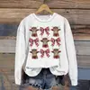 Suéter navideño de cuello redondo con lazo patrón fijo impresión digital 3D manga larga jersey suéter de moda para mujer venta al por mayor