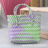 Cesta de Verduras Tejida a Mano de Plástico Bolso de Mujer Cesta de Regalo de Acompañamiento Bolso Tejido Colorido de Moda Bolso Cuadrado Pequeño de Mano para Niños