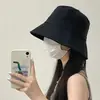 Chapéu de Pescador para Mulheres, Verão, Versátil, Preto, Ajustável, Primavera e Outono, Emagrecimento Facial, Chapéu de Sol Bucket, Algodão, Estilo Japonês