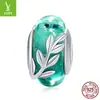 Plata Ziyun Europeo y Americano Caliente DIY Hecho a Mano Verano Hoja Verde Cuentas de Vidrio Pulsera de Plata de Ley para Mujer Cuentas Sueltas SCC863