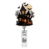 Nuevo popular Halloween gato negro fantasma médico festivo acrílico giratorio retráctil portajoyas de identificación