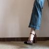Flats Elegantes Negros para Mujer 2025 Nuevos Zapatos Mary Jane Franceses Punta Cuadrada Tacón Grueso Tacones Altos