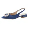 Nuevas Mules de Verano/Primavera 2026 Transfronterizas de Talla Grande para Mujer con Punta Abierta para Uso en Exteriores con Punta Fina, Tacón Grueso, Hebilla Redonda de Perla, Zapatos de Tacón Bajo para Mujer