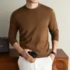 Suéter de punto para hombre con cuello redondo, mezcla de lana y seda, novedad Otoño 2026, color liso, casual, manga larga