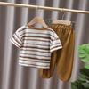 Mori ~ traje de pantalón a prueba de mosquitos para bebé verano nuevo fino suave traje camiseta a rayas casual para niños Seda de Hielo ultrafina