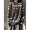 Suéter Retrô Americano Color Block com Listras Gola Redonda para Homens e Mulheres Outono Tendência Marca Cardigan Preguiçoso Solto Modelagem Relaxada Peça de Roupa Externa