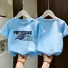 Camiseta de Manga Corta para Niños 2026 Verano Algodón Puro Estampada Parte Superior Estilosa de Corte Holgado Estilo Coreano Cuello Redondo Manga Media