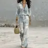 Conjunto de Dos Piezas para Mujer Verano 2026 Nueva Moda Transfronterizo Europeo y Americano Cómodo y Elegante Camisa Estampada de Cuello V y Pantalones Rectos