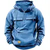 Sudadera con Capucha de Color Puro para Hombre Nueva de Otoño e Invierno Transfronteriza, Deportiva Juvenil Europea y Americana, Pantalones con Bolsillos de Solapa Múltiple, Chaqueta de Sudor de Cuero