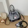Mochila com Cordão Bordada de Gatinho Desenho Animado, Bolsa Saco Quadrada Fofa de Grande Capacidade, Bolsa Transversal de Ombro Único Feminina Multiuso