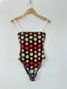 [2 Colores] Estilo Ins Nuevo Nicho Retro Estampado Cuadros Sencillo Mono Tubo Strapless Traje de Baño de Vacaciones para Mujer