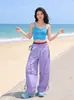 Pantalones Anchos de Doble Cintura Bloque de Color con Cordón para Hombre, Nuevos Pantalones Largos Casuales Transpirables de Secado Rápido con Cordón Dopamina para Mujer, Modernos