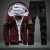 2023 Inverno novo terno de suéter masculino forrado de lã engrossado casaco com capuz plus size terno de roupas masculinas casuais