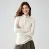 Nueva colección de otoño e invierno: suéter de cachemira tejido para mujer, corte ajustado, con media cremallera, una capa base simple y versátil