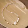 Collar Barroco Alien de Perla de Agua Dulce Femenino Elegante Celebridad Cibernética Nácar Puntada Nácar Cadena Clavícula con Cuentas Collar de Conchas
