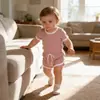 Ropa Casual para Niños Verano Nuevo Pijama para Bebé Conjunto de Ropa para Casa para Niños Mameluco de Manga Corta Body Pantalones Cortos Conjunto de Dos Piezas