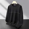 Moletom casual de moda 280g em malha piquet com elasticidade em quatro direções e anti-pilling, gola redonda, para homens, primavera/outono