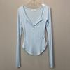 [Venta al por mayor transfronteriza] Pura Pasión Hermana Real Sexy Mostrando Pechos Protección Solar Camiseta Fina de Manga Larga Ajustada Cuello Semiabierto Ligeramente Transparente