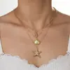 Colar Europeu e Americano Moda Três Camadas Pingente de Pérola Estrela-do-Mar Design de Nicho Retro Concha e Concha Liga Colar para Meninas