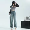 Calça Jeans Wide Leg de Cintura Alta para Mulheres, Calça Reta Solta Emagrecimento, Novo Estilo Verão 2024, Calça Comprida para Tipo de Corpo Pera
