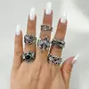 Anillo Punk Cara de Calavera Oscura Transfronterizo Europeo y Americano Conjunto de Anillos Exagerados Vintage Araña Carta de Póker