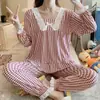 Pijama Feminino Primavera Novo Manga Longa Gola Quadrada Doce Estilo Princesa Renda Canelada Roupa de Casa Feminina