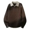 Nuevo suéter de otoño e invierno 2026 para hombre, falso dos piezas, cuello camisero, tejido, corte holgado, texturizado, manga larga