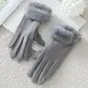 Guantes cálidos de invierno para mujer, de terciopelo alemán, con boca gruesa para estudiantes, para pantalla táctil, para ciclismo, resistentes al viento, bonitos guantes