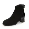 Botas Martin Retro Francesas para Mujer Otoño Invierno 2026 Nuevas Puntera Cuadrada Tacón Alto Con Felpa Cremallera Trasera Tacón Grueso Que Aumenta la Altura Botines Cortos