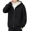 Jaqueta cardigã com capuz masculina transfronteiriça, jaqueta de inverno de cor sólida, quente, forrada com lã de cordeiro e fleece, estilo coreano moderno