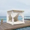 Sofá Cama ao Ar Livre para Jardim, Cama Rattan Artística Romântica Externa com Cortina de Gaze, Cadeira Cama Criativa para Varanda