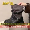 Botines Versátiles de Tacón Grueso 2026 Nuevos Botas de Motociclista Estilo Western Otoño/Invierno Hebilla Tacón Grueso Botas Martin Mujer