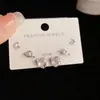 Japonés y Coreano Plata de Ley S925 Aguja Diamante Planeta del Amor Conjunto de Tres Piezas Combinación Pendientes Elegantes Moda Pequeños Versátiles para Mujer
