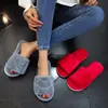 Chinelos de Algodão Peludos Abertos para Casa, Internos e Externos, Femininos, Quatro Estações