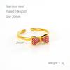 Anillo de lazo de acero inoxidable simple y lindo, moderno, ligero, de lujo, versátil, abierto y ajustable para mujer