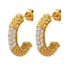 Brincos em forma de C com zircônia e diamantes completos, estilo tailandês, pequenos, de fragrância, temperamento retrô, brincos, aço titânio transfronteiriço, atacado, fábrica de joias femininas