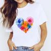 Comercio exterior 2023 nuevo color grafiti amor estampado camiseta de manga corta para mujer entrega de una pieza cuello redondo