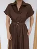 Vestido de Algodão Puro de Manga Curta Transfronteiriço Estilo Europeu e Americano Verão 2026 Novo Estilo Vestido Camisa de Botão Único Comprimento Médio para Mulheres