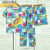Pijama de Verano para Niños Conjunto de Tres Piezas con Camiseta de Manga Corta, Shorts y Pantalones Largos para Niños y Niñas Ropa de Casa de Dibujos Animados para Niños Pequeños y Medianos Estilo de Dibujos Animados