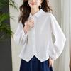 Venta directa del fabricante: Camisa de Manga Larga Irregular Versátil con Cuello, Nuevo Diseño Verano 2026, Estilo de Nicho, Top 100% Algodón