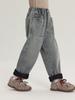 Pudding Haru Pantalones Nuevos de Invierno para Niñas Otoño e Invierno 2024 Nuevos Jeans Gruesos Versátiles con Forro de Felpa para Niños