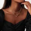 Corrente para Clavícula de Ouro 14K Banhado em Camada Dupla com Zircônia para Mulheres, Luxo Leve, Estilo Europeu e Americano Simples, Colar Versátil, Acessório da Moda e Elegante