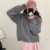 Otoño e Invierno Estilo Coreano con Capucha Grueso Suave Cera Jersey Abrigo para Mujer Raya en Axila Color Sólido Cremallera Cardigan de Punto Corto Tendencia Top
