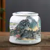 Tetera de cerámica grande con paisaje a prueba de humedad pintada a mano tanque de almacenamiento sellado general tamaño pequeño tarro de porcelana blanca té verde Pu'er