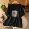 Foto Real de 2025 Nova Verão Feminina Tamanho Grande Versátil Tops Simples Redutores de Idade Estampadas Camisetas Finas de Manga Curta para Mulheres