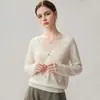 Suéter de cachemira para mujer con ribete de encaje francés, elegante y chic, color liso, de manga larga, sin capucha, perfecto como capa base