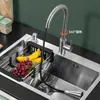 Juego de fregadero simple o doble engrosado de grado alimenticio para uso doméstico, lavabo para lavar verduras, fregadero para lavar platos, acero inoxidable de cocina con acabado cepillado a mano