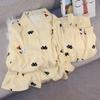 Pijama Feminino Primavera e Outono Novo Algodão Nuvem Amarelo Branco Cachorro Dachshund Manga Longa Calça Cardigan Roupa de Casa conjunto Roupa Externa