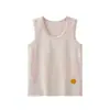 Colete de algodão puro para meninos, top listrado sem mangas infantil, top de base para o verão, colete com gola redonda personalizado para meninas